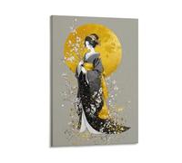 RIAVBAODG Japanese Geisha in The Moonlight Wall Decor Poster Geisha Giclee Canvas Prints Modern Canvas Wall Art Picture Hanging for Office Gym Living Room Decor 20x30inch(50x75cm)
