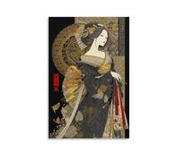 RIAVBAODG Japanese Geisha Poster Artwork Japanese Hikizuri Dress Canvas Prints Picture Modern Canvas Wall Art Picture Wall Hanging for Dining Room Kitchen Home Office Decor 08x12inch(20x30cm)