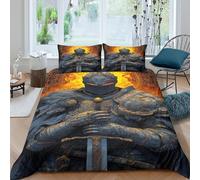 RIAVBAODG Medieval Swordsman 3D Print Duvet Cover Set Wordsman Quilt Cover Zipper Closure 3 Pcs Bedding Set Soft Lightweight for Kids Girls Teens Double（200x200cm）