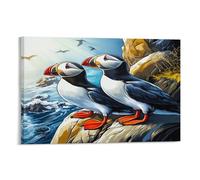 RIAVBAODG Newfoundland Puffins Poster Artwork Puffin Giclee Canvas Prints Modern Canvas Wall Art Picture Wall Hanging for Office Gym Living Room Decor 16x24inch(40x60cm)