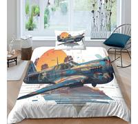 RIAVBAODG P-40 Warhawk 3D Printed Duvet Cover Set 3 Pcs Bedding Set Soft Fighter Jet Comforter Cover Microfiber Pillowcases Hidden Zipper Quilt Cover for Kids Girls Teens Single（135x200cm）
