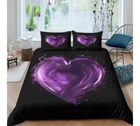 RIAVBAODG Purple Heart 3D Print Duvet Cover Set Black Background Soft Microfiber Quilt Cover Bedding Sets For Child Teens Youth Man Room Decor 3 Pcs with Pillowcase Double(200x200cm)