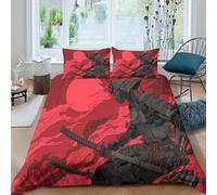RIAVBAODG Robotic Samurai 3D Print Duvet Cover Set Soft Lightweight Japanese Samurai Bedding Sets for Kids Teens Boys Room Decor 3 Pcs with Pillowcase Double（200x200cm）