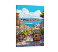 RIAVBAODG San Francisco Poster Artwork Alcatraz Island Giclee Canvas Prints Modern Wall Art Picture Wall Hanging for Living Room Bedroom Home Decorations 16x24inch(40x60cm)
