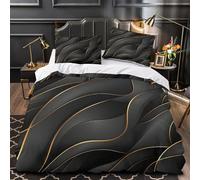 RIAVBAODG Silks And Satins 3D Print Duvet Cover Set Black Gold Quilt Cover Zipper Closure 3 Pcs Bedding Set Soft Lightweight for Kids Girls Teens Super King（260x220cm）