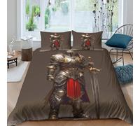 RIAVBAODG Swordsman 3D Printed Duvet Cover Set Easy Care Microfibre Soft Warrior Bedding Set Hidden Zipper for Kids Girls Teens 3 Pcs with Pillow Case Double（200x200cm）