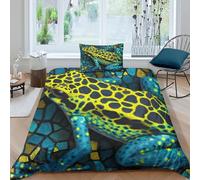 RIAVBAODG Teal Poison Dart Frog 3D Printed Duvet Cover Set 3 Pcs Bedding Set Soft Frog Comforter Cover Microfiber Pillowcases Hidden Zipper Quilt Cover for Kids Girls Teens Single（135x200cm）