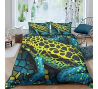 RIAVBAODG Teal Poison Dart Frog 3D Printed Duvet Cover Set Easy Care Microfibre Soft Frog Bedding Set Hidden Zipper for Kids Girls Teens 3 Pcs with Pillow Case King（220x240cm）