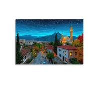 RIAVBAODG Turkish Antalya Poster Artwork Antalya in The Night Giclee Canvas Prints Modern Wall Art Picture Wall Hanging for Office Gym Living Room Decor 08x12inch(20x30cm)