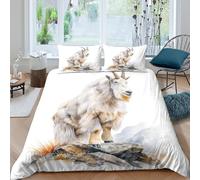 RIAVBAODG White Mountain Goat 3D Printed Duvet Cover Set Microfibre Comforter Goat Cover Soft Quilt Covers 3Pcs Bedding Sets with Pillowcase for Kids Girls Teens King（220x240cm）
