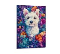 RIAVBAODG White Terrier Poster Artwork Western Highland Terrier Giclee Canvas Prints Modern Canvas Wall Art Picture Wall Minimalist Modern Art for Home Office Decor Room Bedroom 20x30inch(50x75cm)