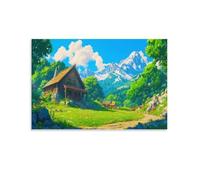 RIAVBAODG Wooden House Poster Artwork Ghibli Canvas Prints Picture Modern Wall Art Picture Wall Hanging for Living Room Bedroom Home Decorations 16x24inch(40x60cm)