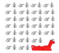 Riavom 50 Pack 6mm Track Spikes Stainless Steel Running Shoe Spikes, Pyramid Grip Replacement Spike, with Wrench, Athletics Spike for Sprinting Jumping Track and Field Rock Climbing Cross Country