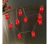 Riaxuebiy 1.65 m 10 LEDs Strawberry Bear Fairy Lights, Red Bear Night Light, Battery Operated with Timer Function for New Year, Christmas, Children's Room Decoration