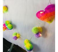 Riaxuebiy 1.65M 10LEDs Cute Heart Shape Pom Poms Garland String Light USB Plug in Powered Chrismas Wedding Bedroom Decor Night Light (Rainbow Heart)