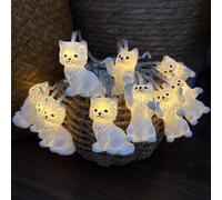 Riaxuebiy 1.65M 10LEDs Lovely White Cat String Lights Battery Powered Kitten Cat Night Light for Halloween Christmas Tree Home Party Room Decoration