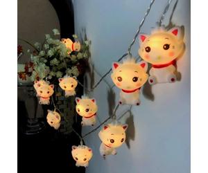 Riaxuebiy 1.65M 10LEDs Marie Cat Fairy Light, White Fox Night Light Battery Powered String Light for Indoor Wedding Birthday Party Decoration (Marie Cat)