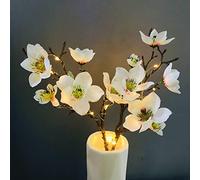 Riaxuebiy 6 Head Artificial Magnolia Flowers Decoration Bouquet 19 inch Long Stem with LED String Light for Home Table Centerpiece Office Vase (White Magnolia)