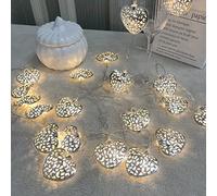 Riaxuebiy 9.8FT/20 LED Fairy Lights Metal Hollow Lantern String Lights Warm White Hanging Light for Room Wedding Party Decor (Silver Heart, 9.8FT/20LED)