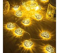 Riaxuebiy 9.8FT/20 LED Fairy Lights Metal Hollow Lantern String Lights Warm White Hanging Light for Room Wedding Party Decor (Golden Heart, 9.8FT/20LED)