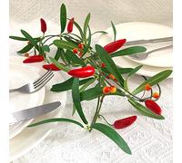 Riaxuebiy Artificial Chili Garland Foam Red Pepper Rattan Green Olive Leaves Christmas Berries Hanging Plant Vine for Wedding Baby Shower Spring Garden Harvest Decoration (B-Chili Vine, 1)