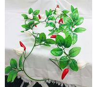 Riaxuebiy Artificial Garlic Chilli Vine Plant Garland 2 Meter Hanging Red Pepper Vine Wreath for Wedding Party Home Garden Festival Décor (B-Chilli Garlic Vine, 2)