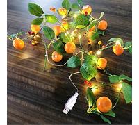 Riaxuebiy Artificial Orange Garland 20LED Silk Fruit Vine with Green Leaves Hanging Kumquat for Wedding Baby Shower Party Garden Decoration (Orange Garland-USB, 2m)