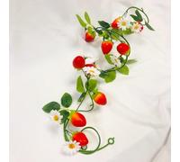 Riaxuebiy Artificial Strawberry Garlands 6.56FT Silk Daisy Flower Vine Fake Hanging Strawberry Floral Garlands For Wedding Home Decoration (Strawberry+White Flower)