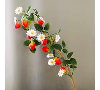 Riaxuebiy Artificial Strawberry Red Flower Vine Garland for Christmas Holiday Party Decoration (Strawberry Vine, 1 Set)