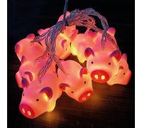 Riaxuebiy Cute Pig String Lights Battery Powered Little Pig Night Light Piglet Lights for Halloween Christmas Party Bedroom Decoration (3m/20led, Pink Pig)
