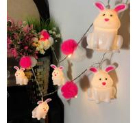 Riaxuebiy Cute Rabbit Hairball LED String Light Children’s Bedroom Painted Bunny Fairy Lights Battery Operated with Warm White LEDs and Timer Mode (1.65m/10led, Jade Rabbit)