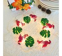 Riaxuebiy Monstera Leaf String Lights Green Palm Leaves Flamingo 1.65m10 LED USB/Battery Powered Fairy Lights for St. Patrick's Party Outdoor Indoor Decorations (Flamingo+Leaf, Battery Powered)
