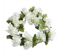 Riaxuebiy Pack of 4 Artificial Hydrangea Flowers Leaves Garland Fairy Lights 7.7 ft Cherry Blossom Hanging Vine Fairy Lights for Wedding Valentine's Day Home Garden Decor (White without LED)