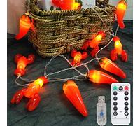 Riaxuebiy Red Chili String Light 3M 20 LEDs Pepper Lobster Fairy Lights USB Powered with Remote for Bedroom, Wedding, Party, Christmas, Festival, Tree Decoration (USB+Remote-8 Modes, Chilli+Lobster)