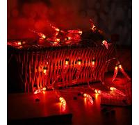 Riaxuebiy Red Chilli Fairy Lights, LED Rope Fairies, Night Light, Pepper, Chili Lamps, Battery, Warm White for Christmas, Wedding, Holiday, Party Decoration (Red Chili, 6 m/40 LED)