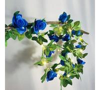 Riaxuebiy Royal Blue Rose Flower Garlands Artificial Rose Vines Garlands Greenery Plants with LED String Light for Home Office Wedding Arch Decoration