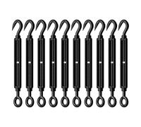 RiaYer 10 Pack Black Stainless Steel M5 Hook and Eye Turnbuckle, Heavy Duty Wire Rope Tensioner, Adjustable Hardware Kit for DIY String Light and Picture Hanging, Shade Sail, Cable Tightening