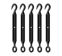 RiaYer 5 Pack Black Stainless Steel M6 Hook and Eye Turnbuckle, Heavy Duty Wire Rope Tensioner, Adjustable Hardware Kit for DIY String Light and Picture Hanging, Shade Sail, Cable Tightening