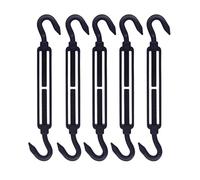 RiaYer 5 Pack Black Stainless Steel M6 Hook and Hook Turnbuckle, Heavy Duty Wire Rope Tensioner, Adjustable Hardware Kit for DIY String Light and Picture Hanging, Shade Sail, Cable Tightening