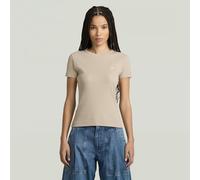 Rib Cap Sleeve T-Shirt - Beige - Women L