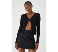 Rib Knit Button Front Top MissPap Black L