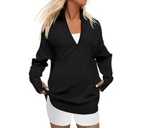 Rib Knit Sweater Womens - Quarter Zip Knitted Jumper Women V Neck Collar Ribbed Knitted Sweaters Long Sleeve Half Zip Pullover Sweaters Loose Comfy Jumper Tops Fashion Slouchy Jumper Tops Black