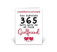 Rib ticklerz - 1 Year Boyfriend Anniversary Card - Congratulations You Have Survived 365 Days With Me As Your Girlfriend - Funny Anniversary Cards Banter - CD548
