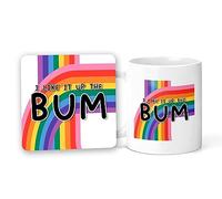 Rib ticklerz - Funny Ceramic Mug & Coaster Set I Like It Up The Bum Gay Gifts Gay Bestie Best Friend Joke Gifts Hilarious Novelty Mugs LGBTQ Birthday Gifts Present - CM2