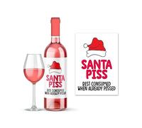 Rib Ticklerz - Funny Christmas Wine Label - Colleague Secret Santa Gift - Family Christmas Dinner Joke Party Present - Santa Piss Consume When Pissed - WLS46