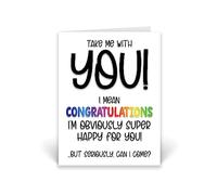 Rib ticklerz - Funny Leaving Work Card - Take Me With You Super Happy For You - New Job Cards - Joke Leaving Card - Good Luck Farewell Card Bye - Congrats - CD92