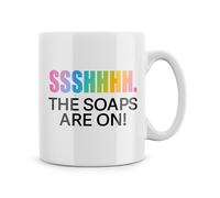 Rib Ticklerz - Funny Mugs Ssshhh The Soaps are On Mug for Her for Him TV Lover Sister Nana Mum Dad Joke Present Grandad Pops Tea Coffee Cups Television Mug - MG665