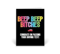 Rib ticklerz - Funny Passed Driving Test Card Beep Beep Bitches Congrats On Passing Your Driving Test Joke Cards Daughter Son Nephew Niece Colleague Mates - CD971