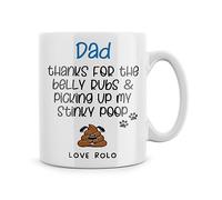 Rib Ticklerz - Funny Personalized Dog Dad Mug for Father's Day and Birthday - Thanks for The Belly Rubs and Picking Up My Stinky Poop - 10oz Ceramic - MG608