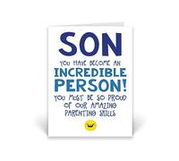 Rib ticklerz - Funny Son Cards Birthday Greeting Card Become An Incredible Person Proud Of Our Amazing Parenting Skills Joke Novelty Banter Gifts For Him - CD946